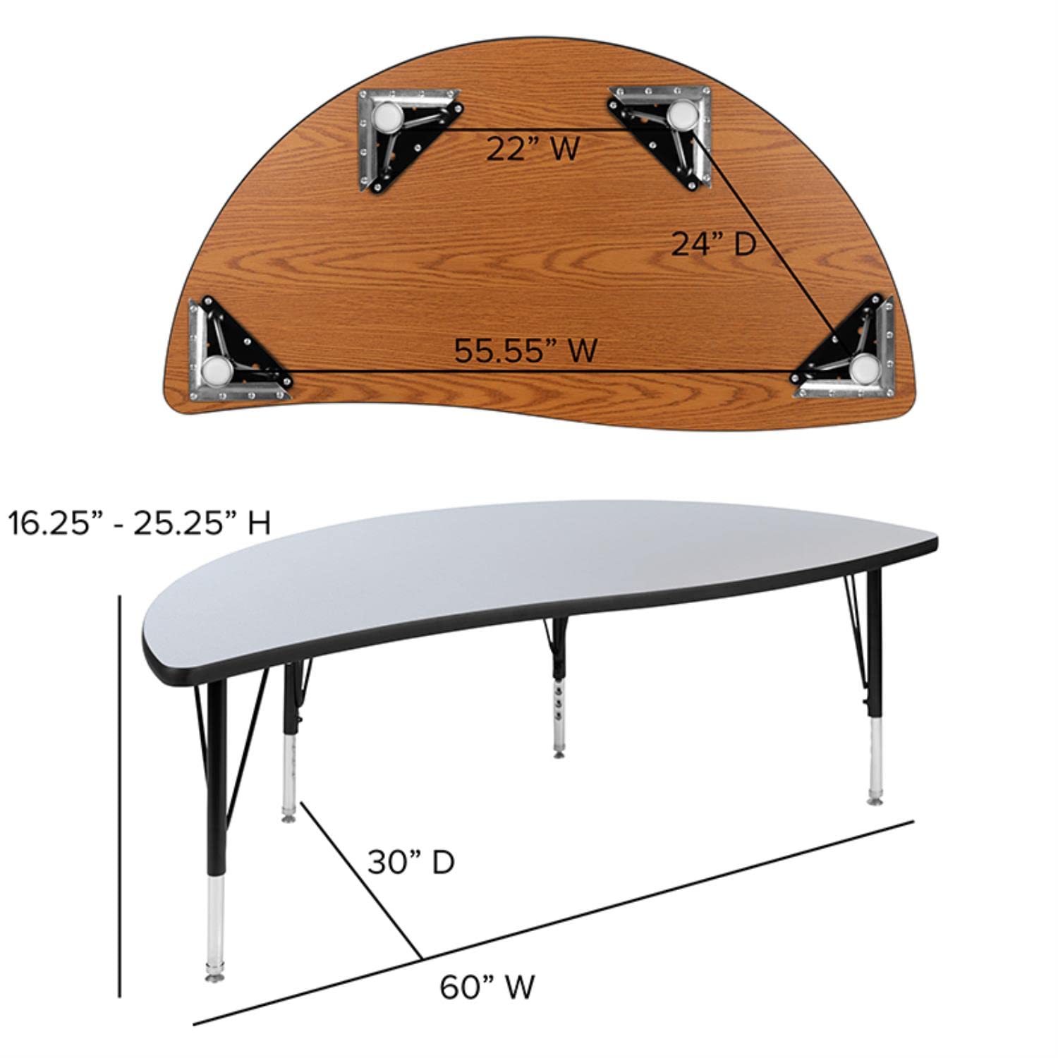 Flash Furniture Emmy 86" Oval Wave Flexible Laminate Activity Table Set With 14" Student Stack Chairs, Grey/Black